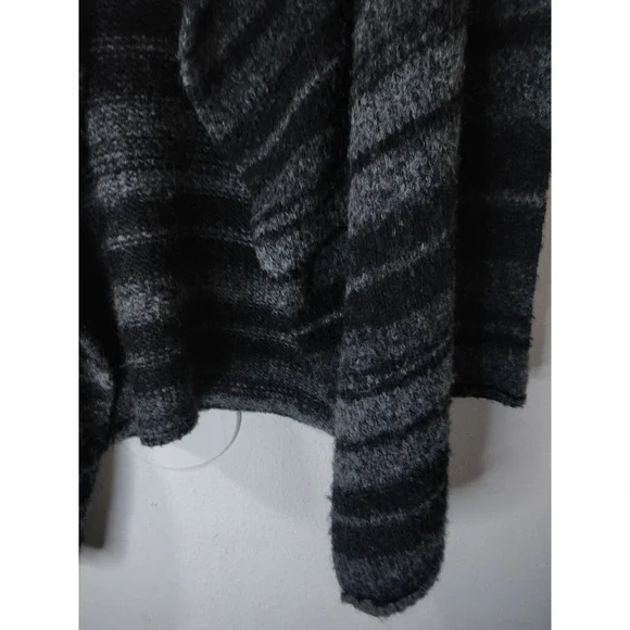 360 Sweater Gray & Black Striped Wool Blend Drape Front Open Cardigan Size S - Picture 3 of 7